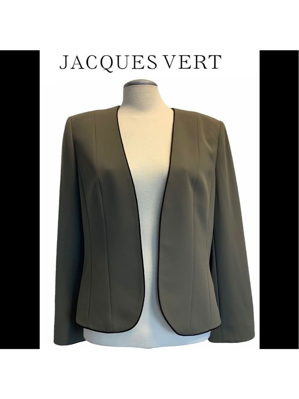 Jacques Vert Green black trim open Blazer size 12 professional business career